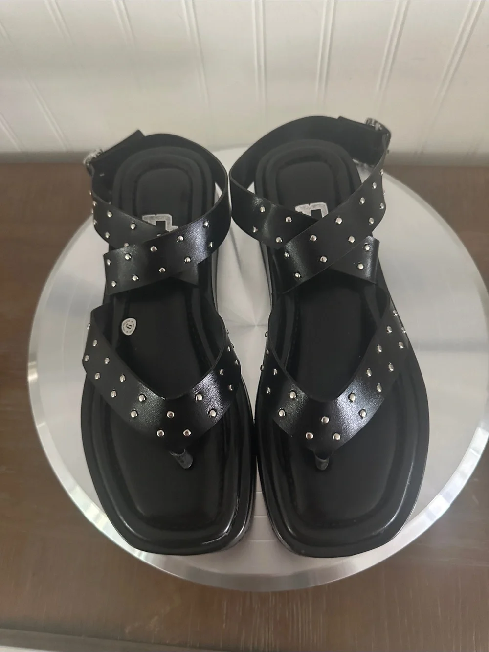 NOVUS Black Studded Ankle Straps Sandals Like New sz 6